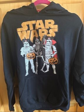 Disney Star Wars Black Pullover Hoodie with Orange and White Graphic